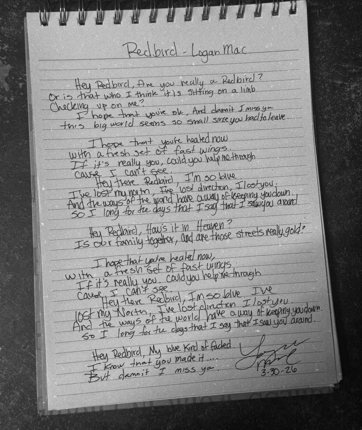 Handwritten lyrics